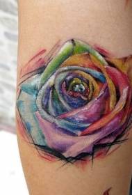 arm watercolor-like colorful small rose tattoo pattern