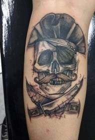 手臂的黑色和白色海盜頭骨，金牙齒和匕首的紋身圖案