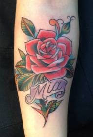 Romantikus stílusú színes Rózsa levél kar tetoválás minta