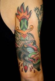 χέρι τρομακτικό κρανίο και σχέδιο τατουάζ στιλέτο