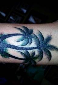 Patrón de tatuaxe de palmeiras de tres cores