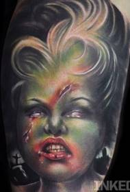 kötü zombi kadın portre dövme deseni boyalı kol