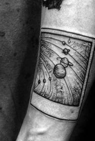 بازوی کوچک عکس سیاه و سفید کوچک از الگوی خال کوبی منظومه شمسی