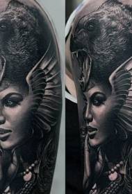 рука реалістичний стиль чорно-білі фантазії жінка та вовк татуювання візерунок