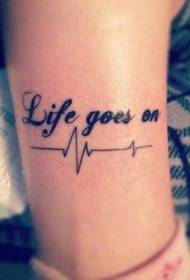 ECG nero con motivo tatuaggio braccio alfabeto inglese