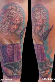 käsivarsi realistinen värikäs viettelevä tyttö ja kissa tatuointi malli