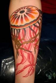 goed-útsjen oranje en read jellyfish earm tatueringspatroon