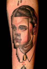 ruka u retro stilu u boji anonimni portret i kvadratni uzorak tetovaža