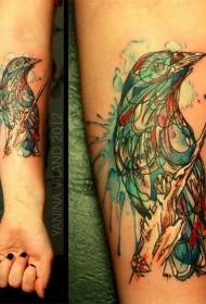 arm watercolor style) Pola tato warna-warni burung yang dilukis dengan tangan