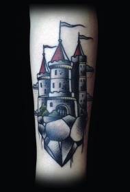 braț model de tatuaj castel colorat simplu