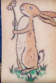 arm grappige cartoon kleur konijn en bloem tattoo patroon