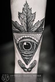 käsivarsi salaperäinen mustavalkoinen kolmionlehti silmä tatuointi malli