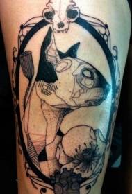 arm personality black and white cat with flowers skull abstract tattoo pattern