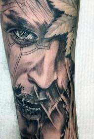 Modèle de tatouage bras mystérieux portrait d'horreur de rêve peint