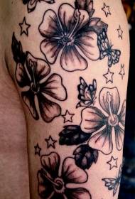 tatuaje de tatuaje de hibisco blanco y negro grande