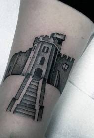 egyszerű szúrás fekete középkori kastély kar tetoválás minta