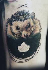 cute small hedgehog and maple leaf tattoo tattoo ስርዓተ-ክንድ ላይ