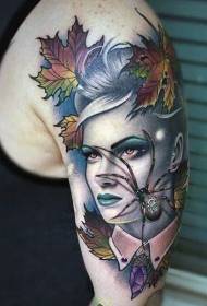 arm drømmende malet kvinde portræt med edderkop tatovering mønster