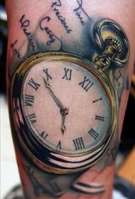 very realistic gold Pocket watch with letter arm tattoo pattern