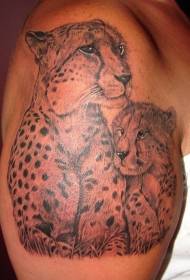 rokas pelēkā geparda mātes un bērna reālistisks tetovējuma modelis