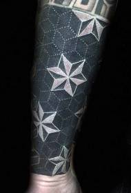 Funny black and white geometric star tattoo pattern on the arm