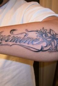 ຈົດຫມາຍສີຂີ້ເຖົ່າສີດໍາທີ່ມີຮູບແບບ tattoo jasmine