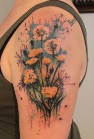 gaya cat air bunga dandelion pola lengan tato