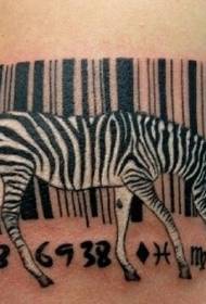 zebra lengen amba kanthi pola tato garis ireng lan putih