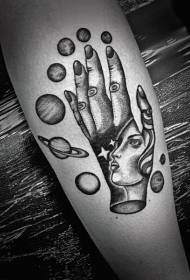 arm personlighet punkt prikke hånd kombinert med portrett og planet tatovering mønster