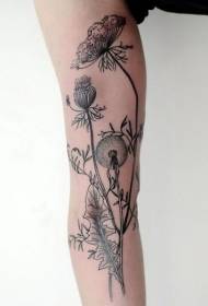 pola tato lengan dandelion hitam yang sangat realistis
