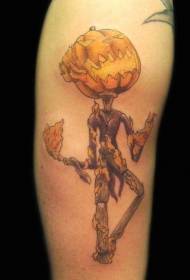 bras cool motif de tatouage monstre et flamme tête de citrouille coloré