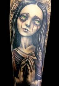 рака плачење чудовиште девојка зелена око тетоважа шема