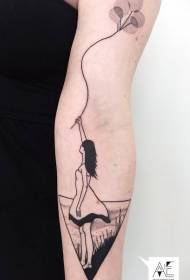 lengan sederhana reka bentuk gadis hitam dan putih dengan corak tatu belon