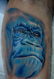 मोठा हात निळा रंगीत चिंपांझी डोके टॅटूचा नमुना