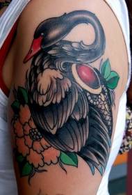 swan dub loj thiab Ruby paj tattoo qauv