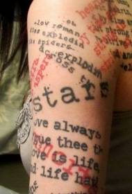 rokas sarkanā un melnā haotiskā burta tetovējuma raksts