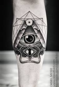 βραχίονα μαύρη κλειδαριά και τα μάτια χάρακα Γεωμετρικό μοτίβο τατουάζ