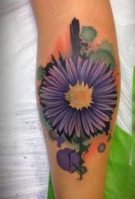 lengan gaya cat air pola tato bunga ungu