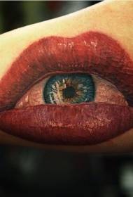 combinazione di labbra rosso sangue e bulbo oculare modello di braccio grande tatuaggio