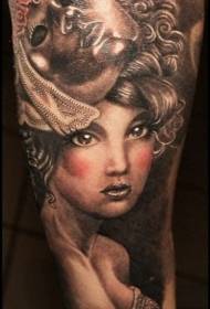 Modello di tatuaggio dipinto braccia ragazza ritratto e maschera dipinta