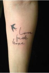 arm simple black swallow letter tattoo pattern