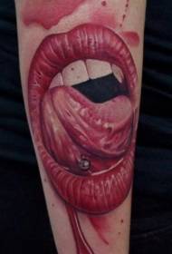 käsivarsi pelottava värinen verinen suu kielen tatuointikuviolla