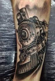 braço preto e branco padrão de tatuagem de trem ocidental