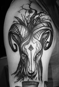 man arm evil black and white sheep head tattoo pattern
