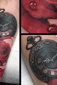 splendida rosa rossa con motivo tatuaggio braccio orologio da tasca