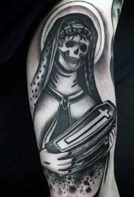 brazo, muller, cráneo, estilo mexicano, e tatuaje de cadaleito