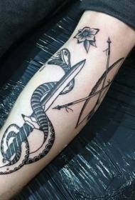 nathair dubh agus bán agus patrún tattoo teaglaim miodóg