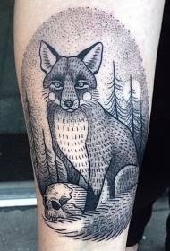 braso ng itim na point fox at pattern ng tattoo ng eucalyptus