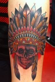 braso ng old school color malaking indian chief pattern ng skull tattoo