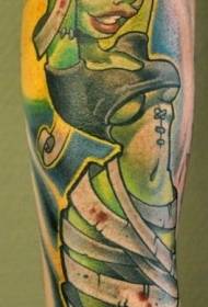 врло секси зелени зомби девојка руку тетоважа узорак